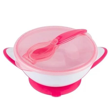 BabyOno tapadós fedeles tányér kanállal - rózsaszín 