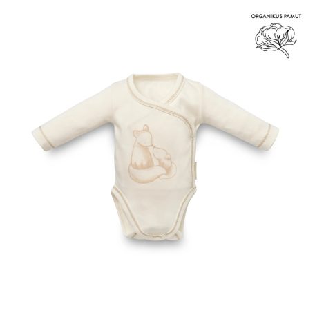 Kenguru Gold Átlapolt csecsemő kombidressz (50-56) ekrü róka mintával