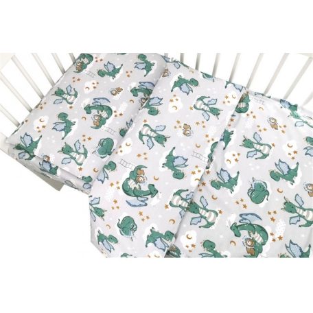 Baby Shop ágynemű huzat 100*135 cm - szürke/zöld sárkány 