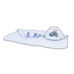   Baby Shop kapucnis fürdőlepedő 100*100 cm - Kék Dinó Autó 