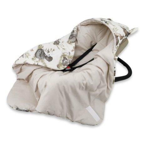 Kétoldalas takaró autós hordozóba 90*90 cm 2,5 TOG - erdei barátok zöld/bézs 