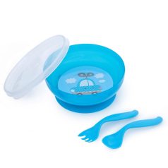   Canpol babies fedeles tányér kanállal és villával - kék