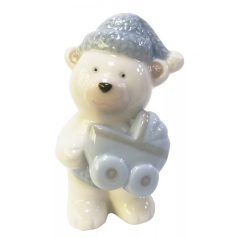 Kerámia maci kék babakocsival 10 cm 