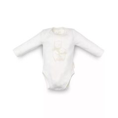   Kenguru Gold Borítéknyakú hosszújju pamut kombidressz (50-56) - Ekrü maci mintával