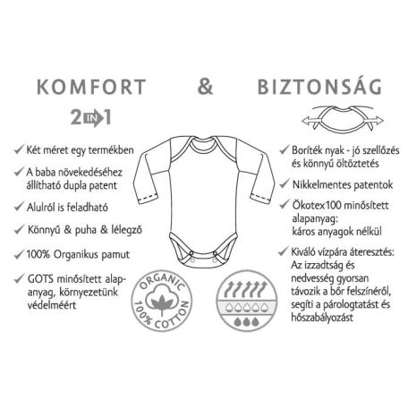 Kenguru Gold Borítéknyakú hosszújju pamut kombidressz (56-62) - ekrü mintás