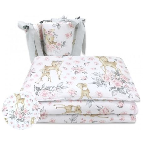 Baby Shop 3 részes ágynemű garnitúra - őzike szürke/rózsaszín 