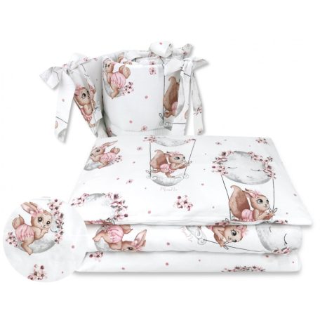 Baby Shop 3 részes ágynemű garnitúra - Holdas nyuszi rózsaszín