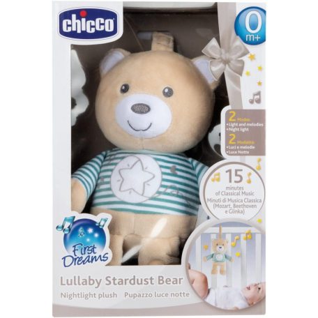 Chicco Lullaby Stardust Bear zenélő-fénylő altató plüssmackó 0 hó+