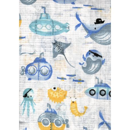 Mintás textil pelenka 1db-os - Tengeralattjáró kék-sárga