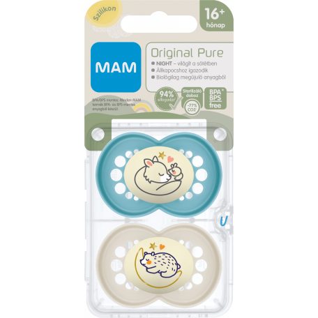 MAM Original Pure Night 16+ hó nyugtató cumi 2 db-os - türkiz egér/bézs medve