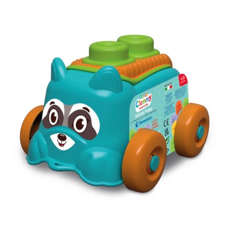 Clementoni Készségfejlesztő puha építőkockák gurulós állatos dobozban 6hó+