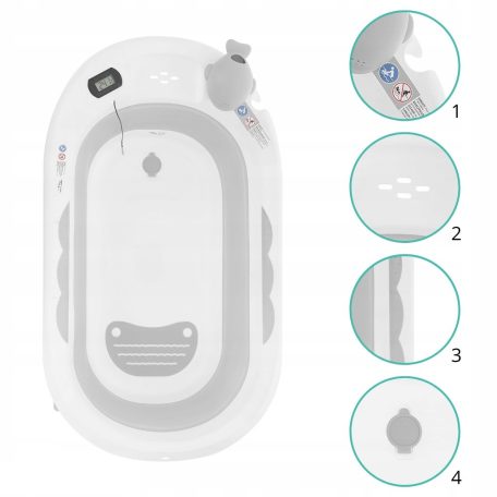 Premium Összecsukható kád hőmérővel és anatómiai támasztékkal + állvány - Ola Grey