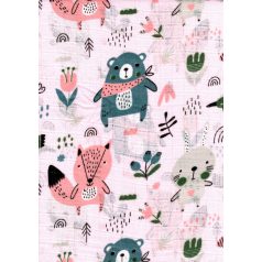 Mintás textil pelenka 1db-os - rózsaszín erdei barátok 