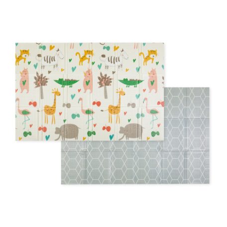 PETITE&MARS Összehajtható játszószőnyeg Campy L - Animals&Hexagon