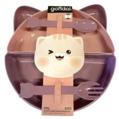 Gondol étkezési szett  7 db - lila/rózsaszín cica