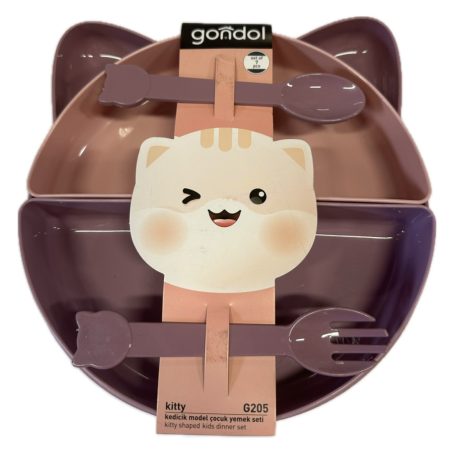 Gondol étkezési szett  7 db - lila/rózsaszín cica