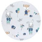 Baby Shop pamut,gumis lepedő 80*160 cm  - kék róka és nyuszi 