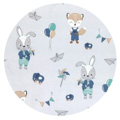   Baby Shop pamut,gumis lepedő 80*160 cm  - kék róka és nyuszi 