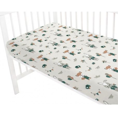 Baby Shop pamut,gumis lepedő 80*160 cm  - bézs róka és nyuszi 