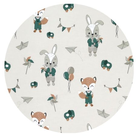 Baby Shop pamut,gumis lepedő 80*160 cm  - bézs róka és nyuszi 