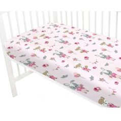   Baby Shop pamut,gumis lepedő 80*160 cm  - rózsaszín róka és nyuszi 