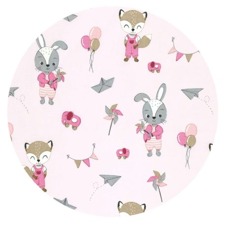 Baby Shop pamut,gumis lepedő 80*160 cm  - rózsaszín róka és nyuszi 