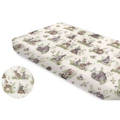   Baby Shop pamut,gumis lepedő 80*160 cm  - Erdei barátok natúr/zöld 
