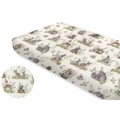 Baby Shop pamut,gumis lepedő 80*160 cm  - Erdei barátok natúr/zöld 