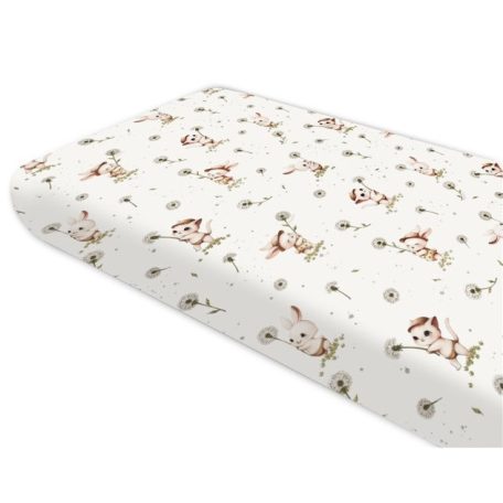 Baby Shop pamut,gumis lepedő 80*160 cm  - Nyuszi és cica 