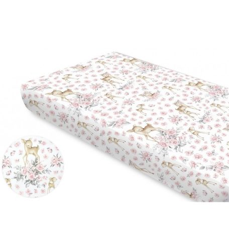 Baby Shop pamut,gumis lepedő 80*160 cm - Rózsaszín őzike