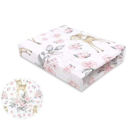 Baby Shop pamut,gumis lepedő 80*160 cm - Rózsaszín őzike