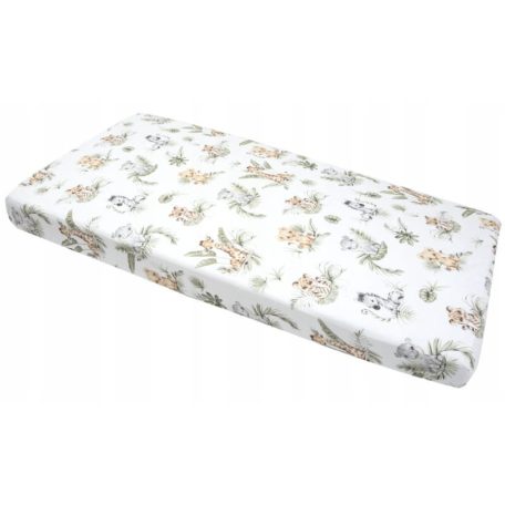 Baby Shop pamut,gumis lepedő 80*160 cm  - Zöld szafari