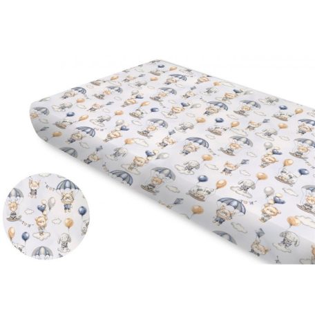 Baby Shop pamut,gumis lepedő 80*160 cm  - kék lufis állatok 