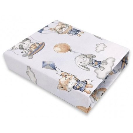 Baby Shop pamut,gumis lepedő 80*160 cm  - kék lufis állatok 