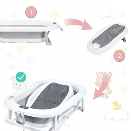 Premium Összecsukható kád hőmérővel és anatómiai támasztékkal + állvány - Szürke