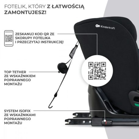 KINDERKRAFT ONETO3 i-Size Isofix Autósülés 76-150 cm - Graphite Black