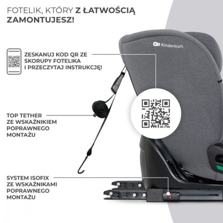 KINDERKRAFT ONETO3 i-Size Isofix Autósülés 76-150 cm - Cool Grey