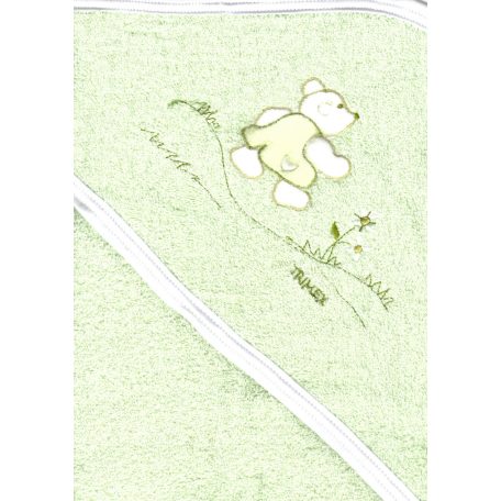 Trimex kapucnis,frottír fürdőlepedő 100*110 cm - zöld maci