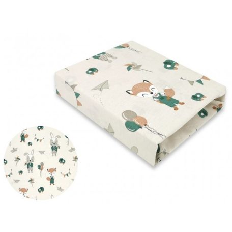 Baby Shop 70*140 cm pamut,gumis lepedő - bézs róka és nyuszi 