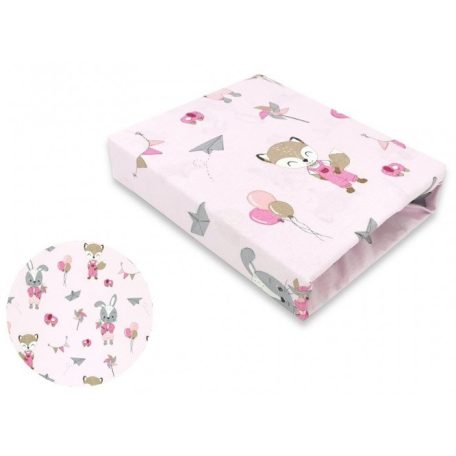 Baby Shop 70*140 cm pamut,gumis lepedő - rózsaszín róka és nyuszi 