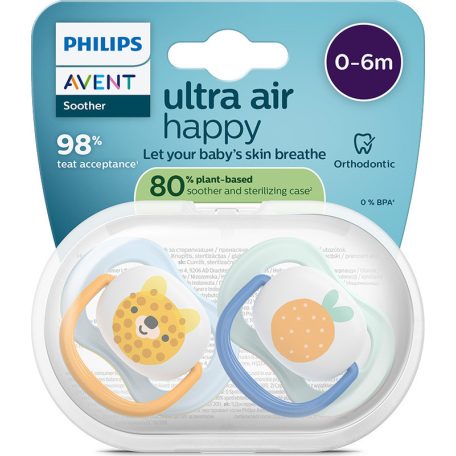 Avent SCF080/23 Ultra air happy játszócumi 0-6 hó - kék/zöld mintás