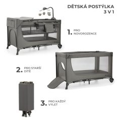 Kinderkraft JOY 2 multifunkciós utazóágy - Dark grey 
