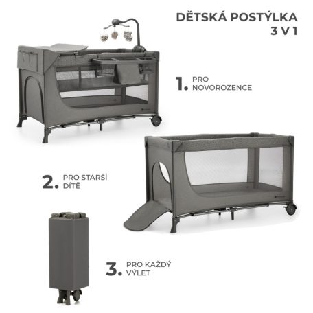 Kinderkraft JOY 2 multifunkciós utazóágy - Dark grey 