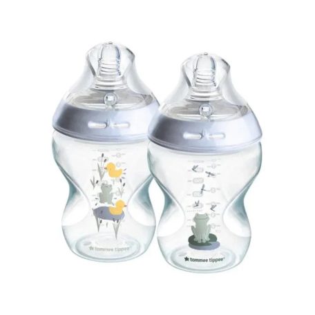 Tommee Tippee Natural Start 2*260ml cumisüveg 0+ - kék (béka&kacsa mintával)