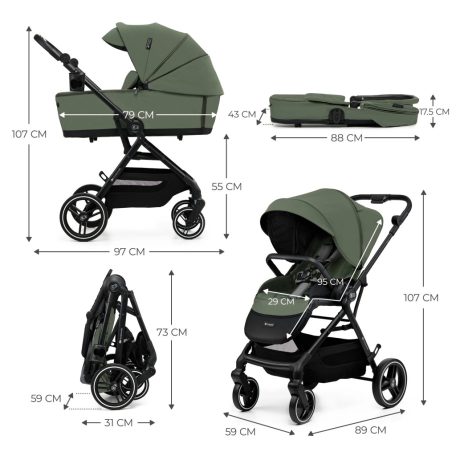 Kinderkraft YOXI  3in1 multifunkciós babakocsi - Mystic Green