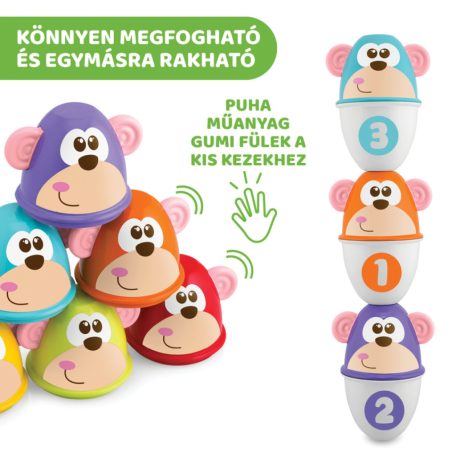 Chicco Monkey Strike - majmos bowling és építőjáték 18hó+