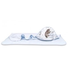   Baby Shop kapucnis fürdőlepedő 100*100 cm - Felhőn alvó állatok kék 