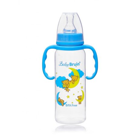 Baby Bruin polipropilén fogantyús cumisüveg, 240ml maci holdon kék