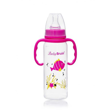 Baby Bruin polipropilén fogantyús cumisüveg, 240ml rózsaszín halacska