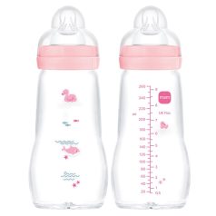   Mam  Feel Good 260ml  Premium üvegből készült cumisüveg Közepes átfolyás 2+ hó (rózsaszín kacsa)